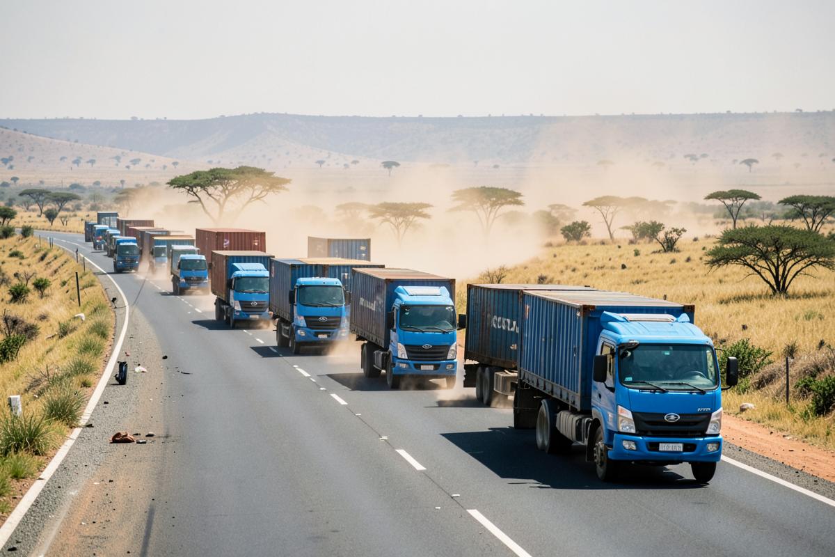 Alama Africa container trucks on a transit corridor highway